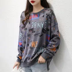 Classic Fashion Printing Letter Sweatshirts Women High Quality Long Sleeve Loose O-collar Slim Casual All-match Lady Thin Top