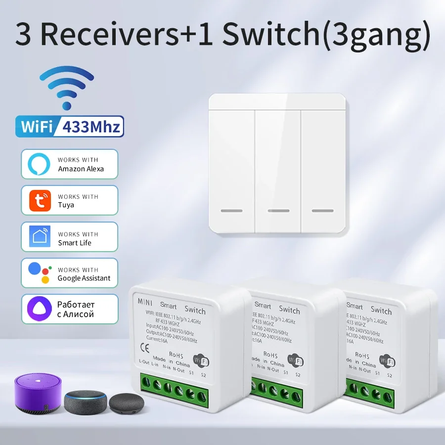 Wifi Smart Switch für Led-beleuchtung Tuya Smart Leben RF 433MHz Fernbedienung Sprachsteuerung Alexa Google Alice 1/2/3 Gang Drahtlose Schalter