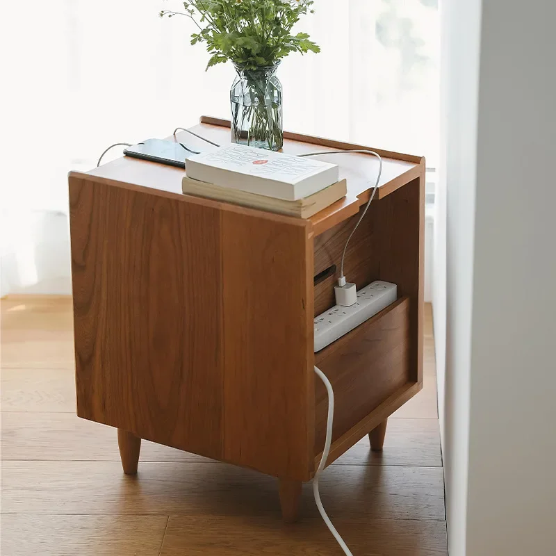 Solid wood small size Nordic Japanese cherry wood ultra-narrow multi-functional bedside table
