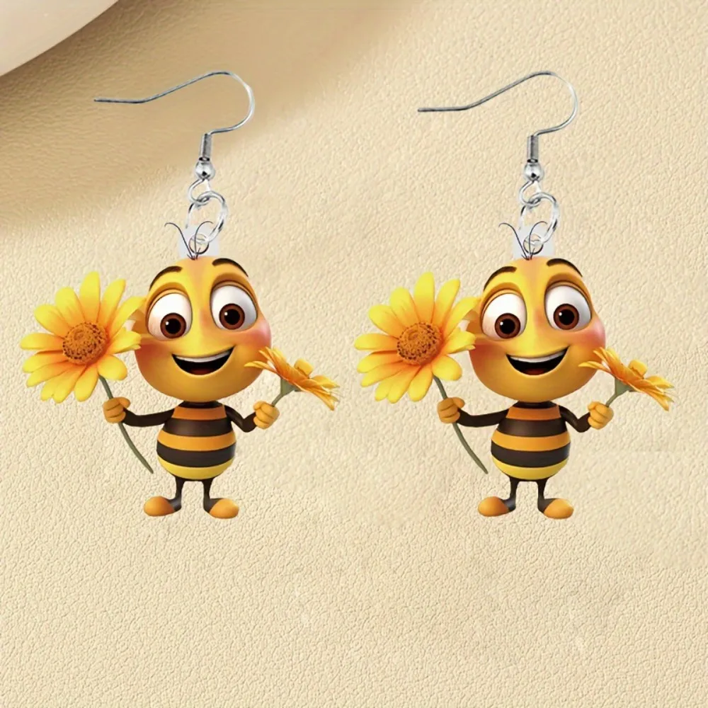 Cute Bee and Sunflower Dangle Earings Cute Acrylic Drop Earrings Fancy Girls Gift Fashion Party Jewelry for Women Christmas Gift