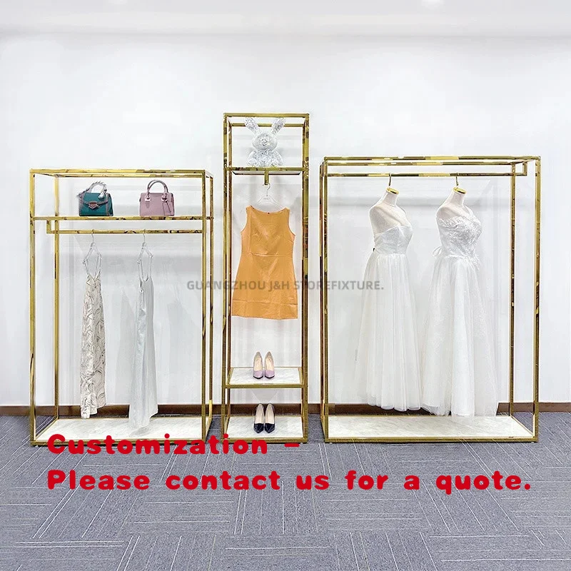 custom.Fashion Set Shiny Gold Metal Retail Clothing Display Stand Bag Display Clothes Display Garment Boutique Clothes Rack with