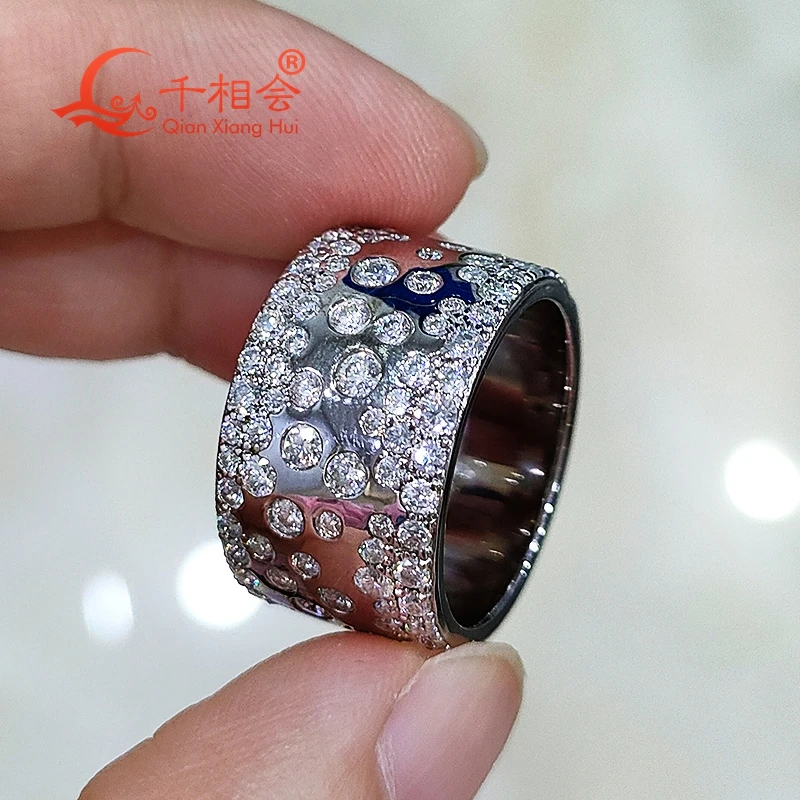 

12.6mm width half inlay Moissanite Ring Men and women Sterling 925 Silver Round Diamond Engagement Male datting Jewelry