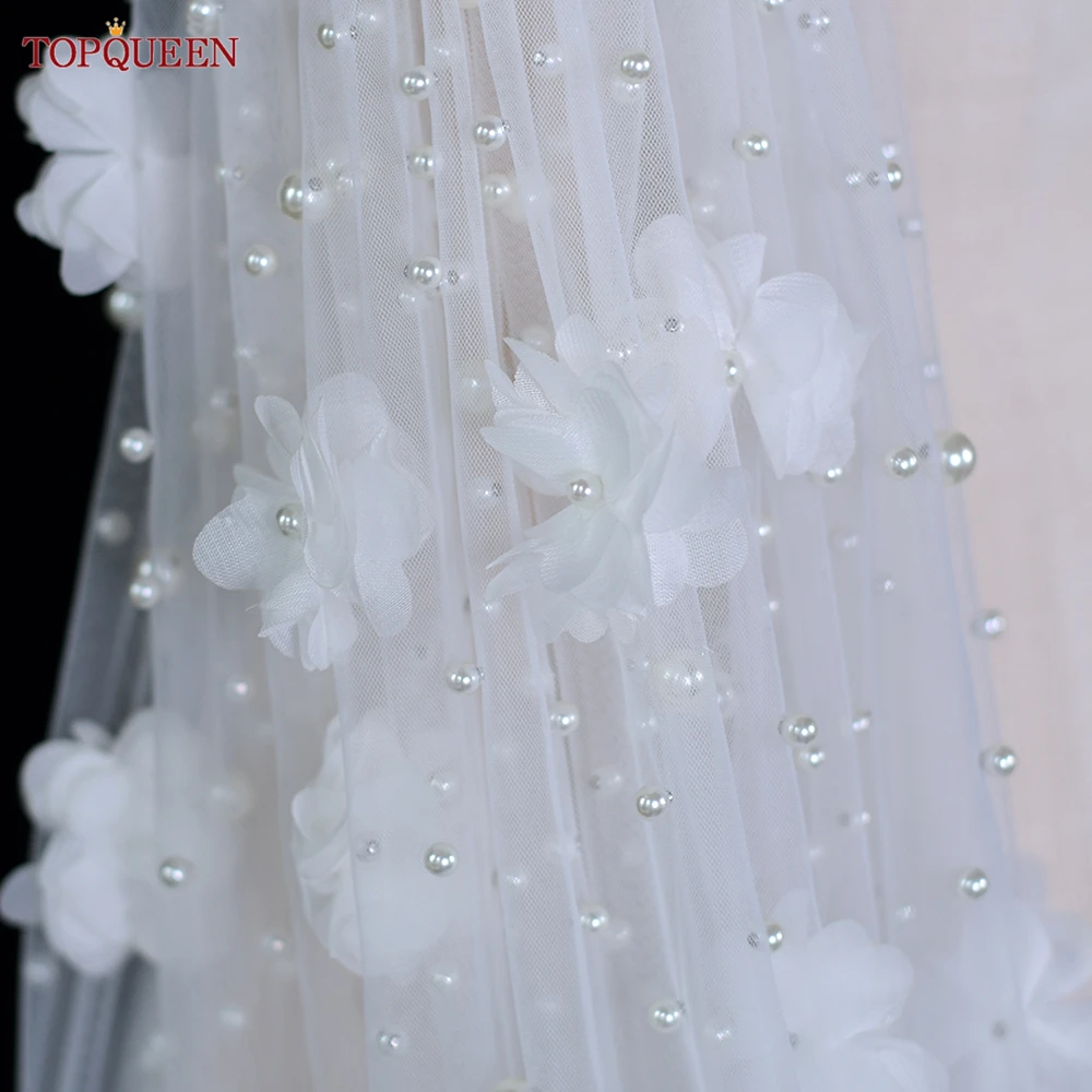 TOPQUEEN VG110 Bridal Shawl Wedding Cape White Flowers With Pearls Draped Newly Designed Cape for Wedding Dress DIY Bolero Women