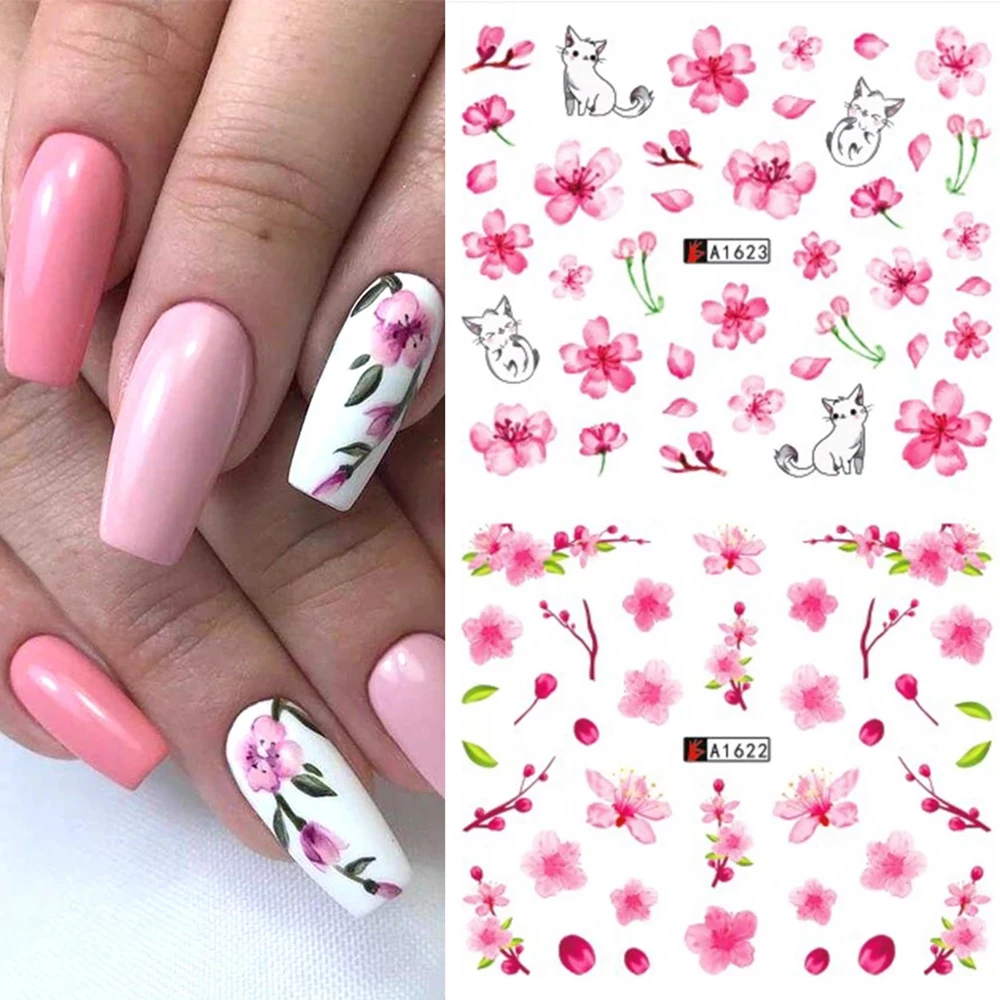 Folha diy flor decalques manicure borboleta arte do prego envoltório multi-estilo decoração de unhas adesivos de transferência de água adesivos de unhas