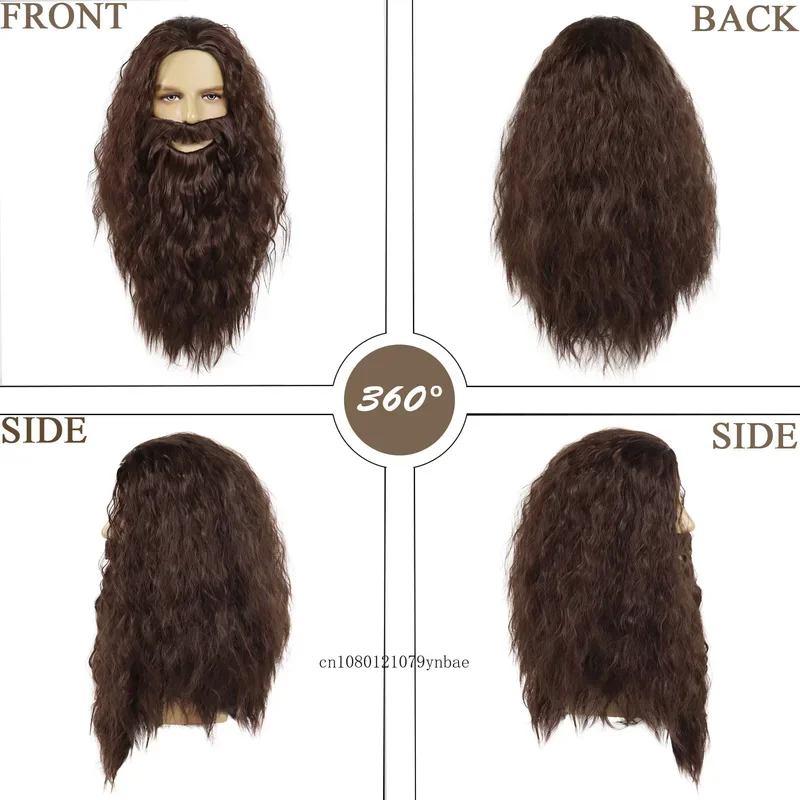 Synthetische Lange Tovenaar Haar En Baard Voor Dumbledore Cosplay Pruik Voor Volwassenen Mannen Bruine Pruiken Gandalf Kostuum Accessoire Halloween