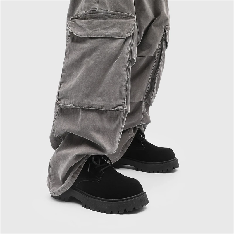 جديد رجل مكتنزة ديربي أحذية عمل الرجعية الدانتيل متابعة الجلد المدبوغ أحذية سميكة وحيد تنفس منخفضة أعلى الصناعية أحذية غير رسمية للرجال