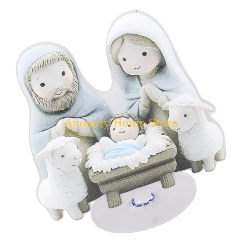 F26C Creative 2D Acrylic Nativity Scene Rotating Ornament Display Art Piece with Base For Home Office Church Party Decors