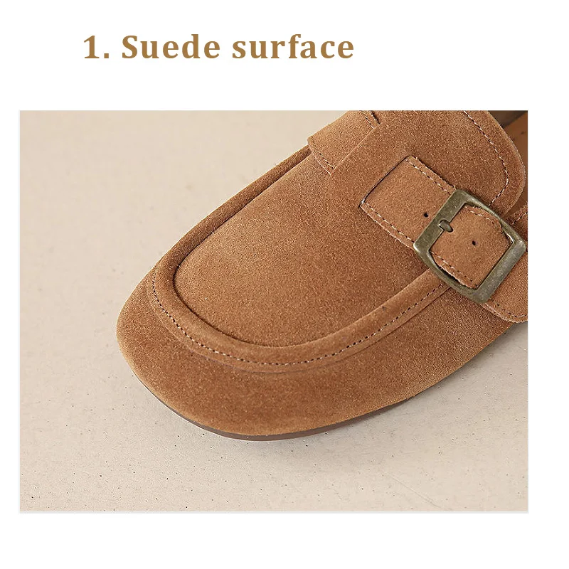 Square Toe Bucket Flats Woman Wide Leg Fit Autumn Walking Shoe Non-slip Mother Gift Suede Shoes Soft Comfortable Moccasins