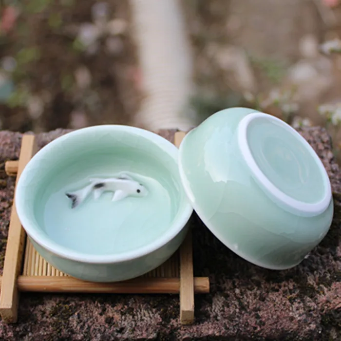 Hand Painted Ceramic Two Fish Tea Cup, Porcelain Zen Tea Bowl, Drinkware, Small Tea Mug, China Tea Set Accessories, New Arrival