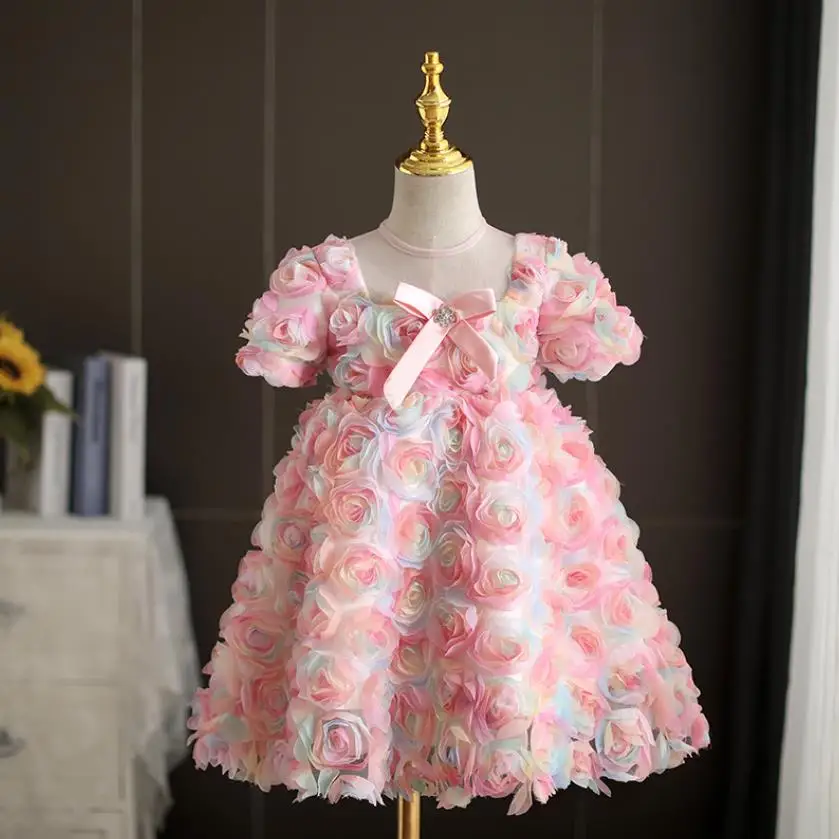 

2024 New Children's Princess Gown Fashionable Floral Fabric Design Infant Birthday Baptism Easter Eid Party Girls Dresses A3584