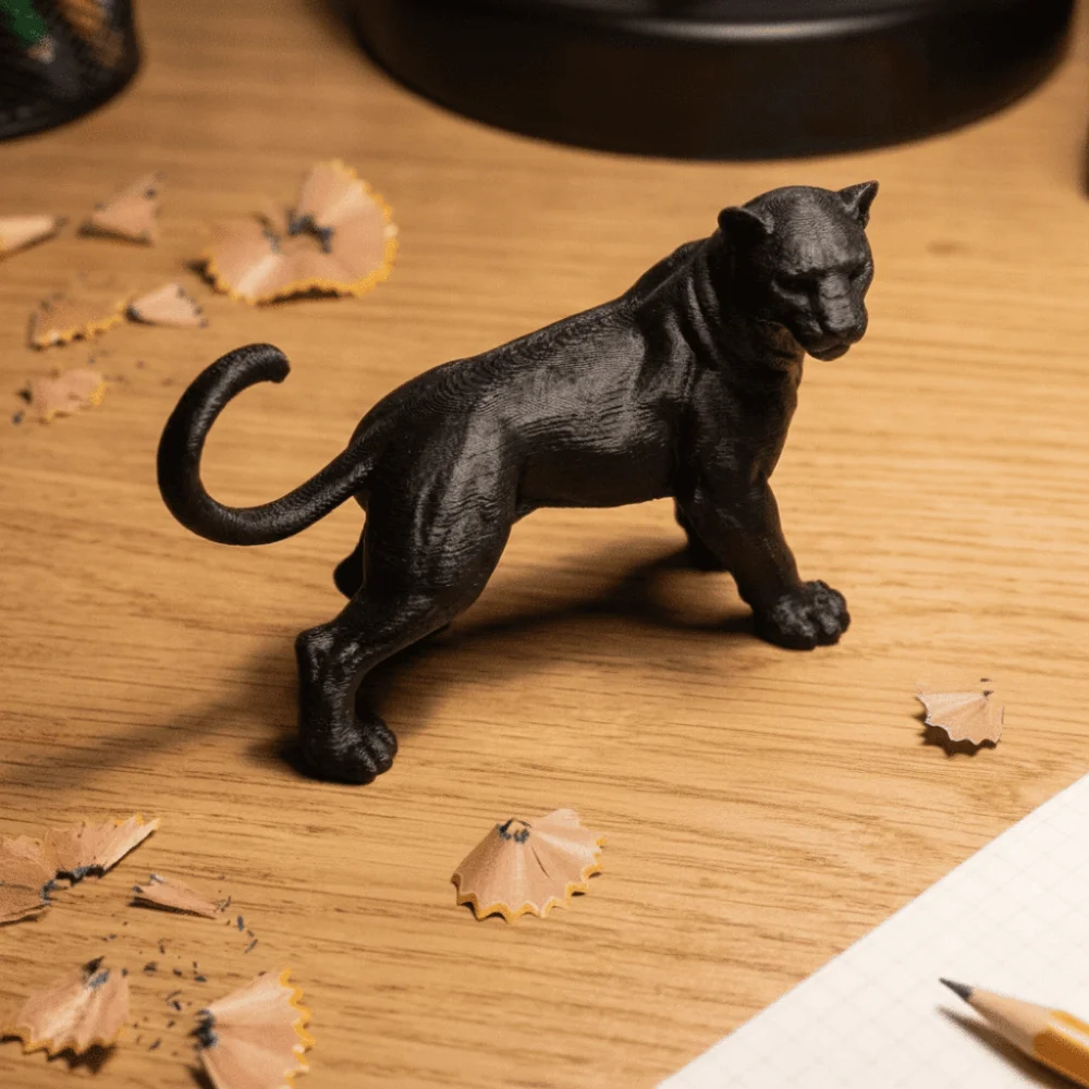 Black 3D Printing Panther Statue Standing Posture Head Turning Panther Desktop Ornament Muscular Tail Up Leopard Figure