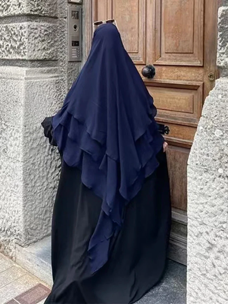 

3 Layers Chiffon Long Khimar Women Muslim Hijab Prayer Eid Hijabs Headscarf Shawl Veil Long Three-Layer Djellaba Niqab