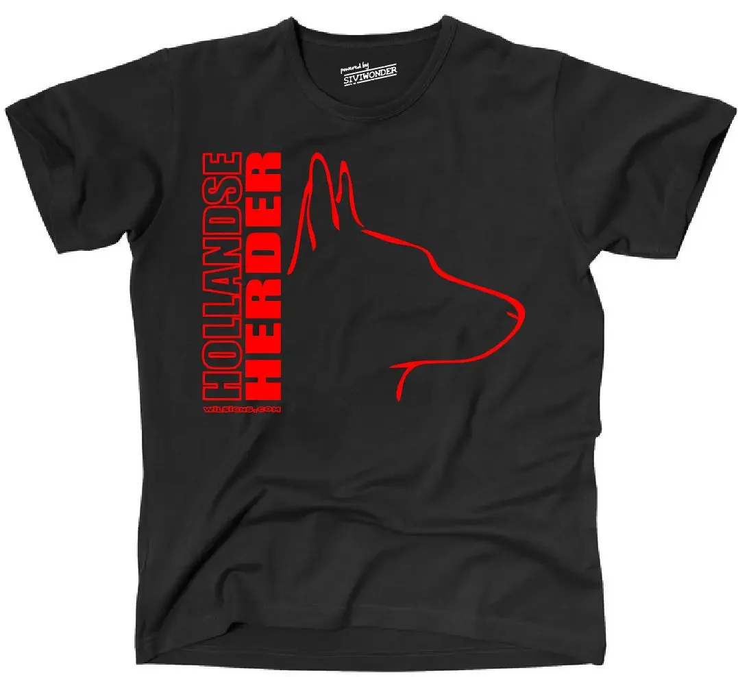 Print Round Neck Man TWILPROF T-Shirt Hunde HOLLANDSE HERDER Profil WILSIGNS Siviwonder Print T-Shirts