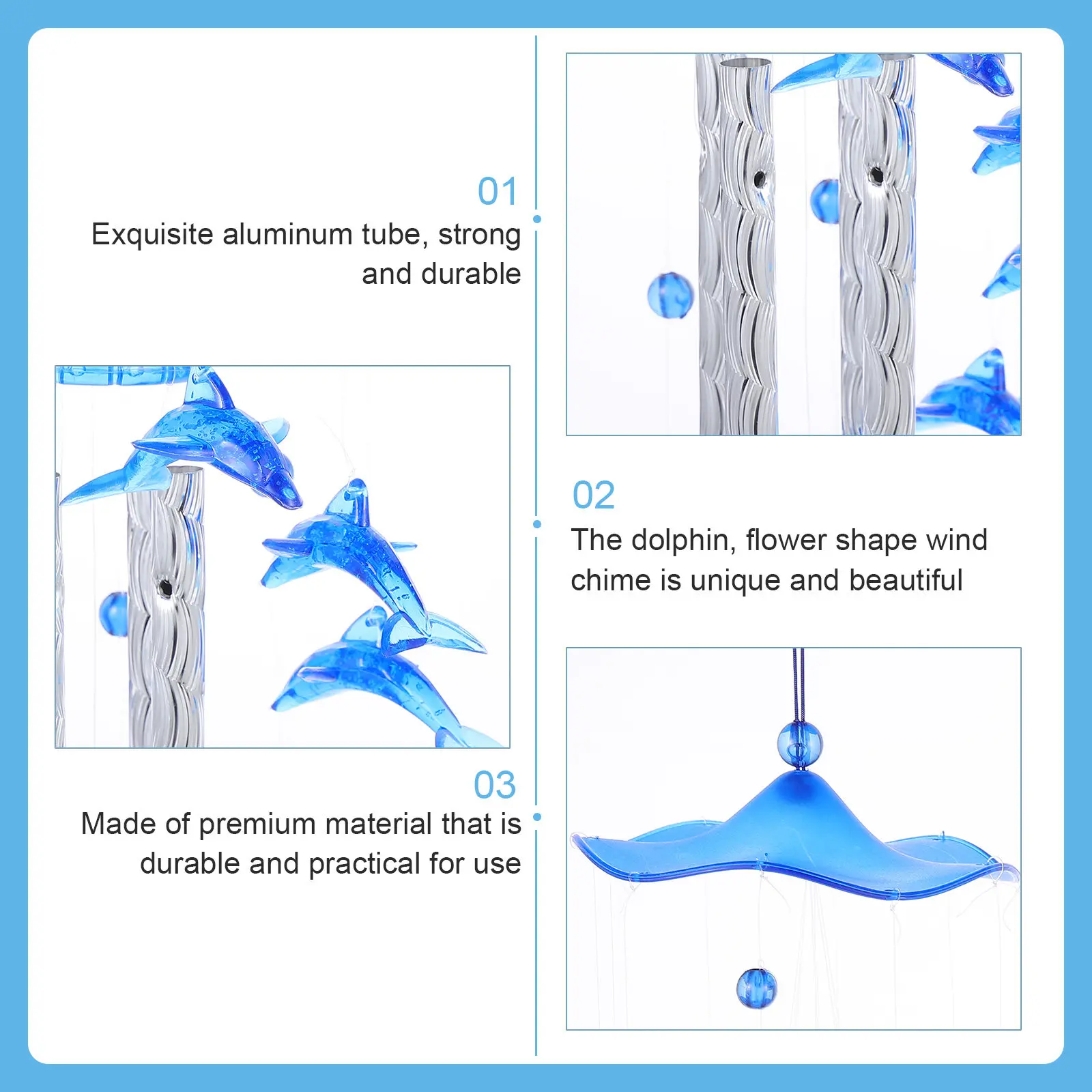 2Pcs Aluminum Tube Wind Chime Dolphin Flower Shape Decorative Home Garden Outdoor Patio Decoration Beautiful Sound Relaxing