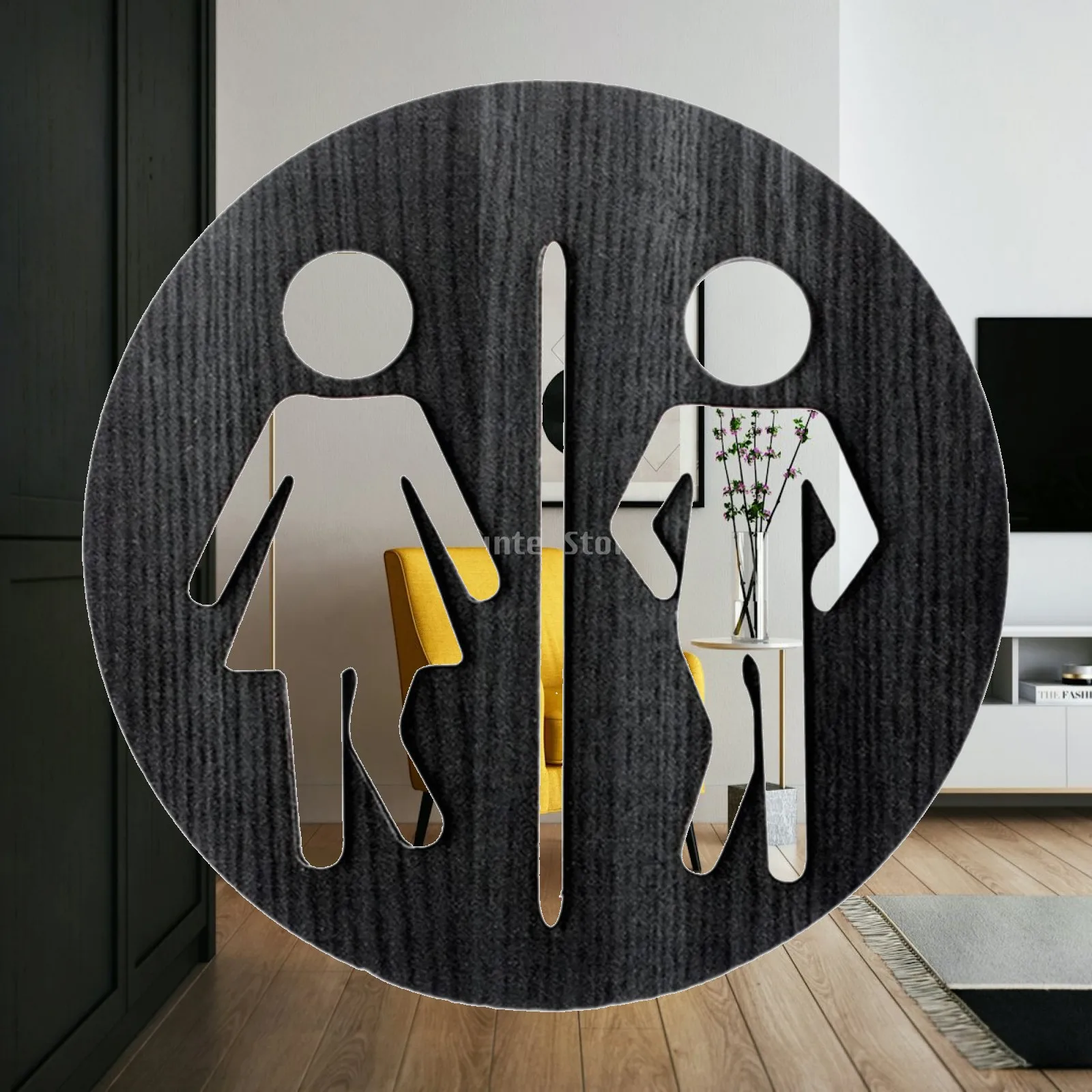 Wooden Restroom Sign Round Wall Mounted Toilet Sign Bathroom Plaque Waterproof Decor for Office Shop Hotel