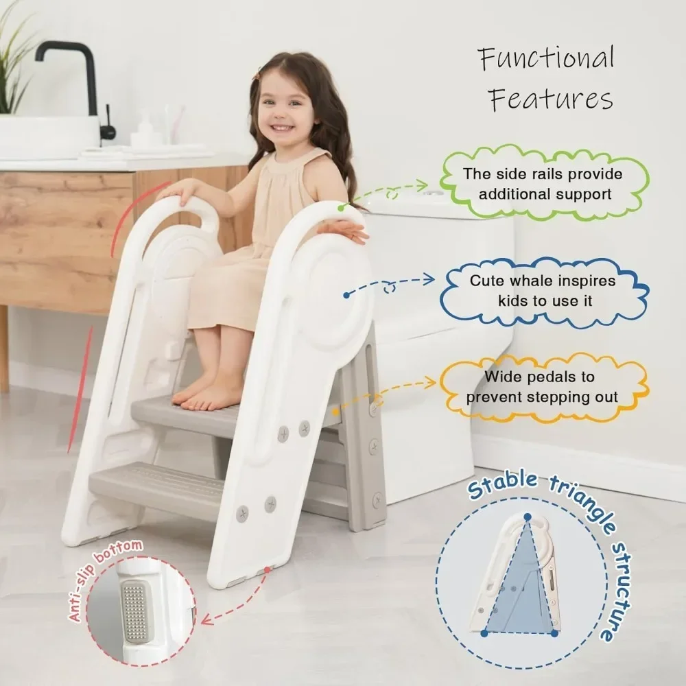 Kids Toddler Step Stool for Bathroom Sink,Foldable Toilet 2 or3 Step Stools for Toddlers Potty Training,Large Plastic Baby Child