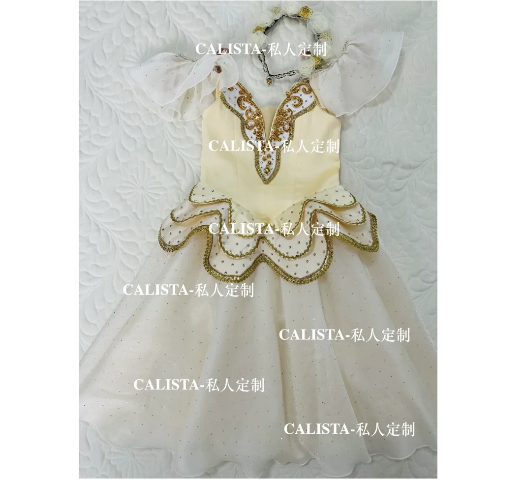 

2024 New Swan Lake scene three dance variations tutu Private custom apricot gold diamond tutu