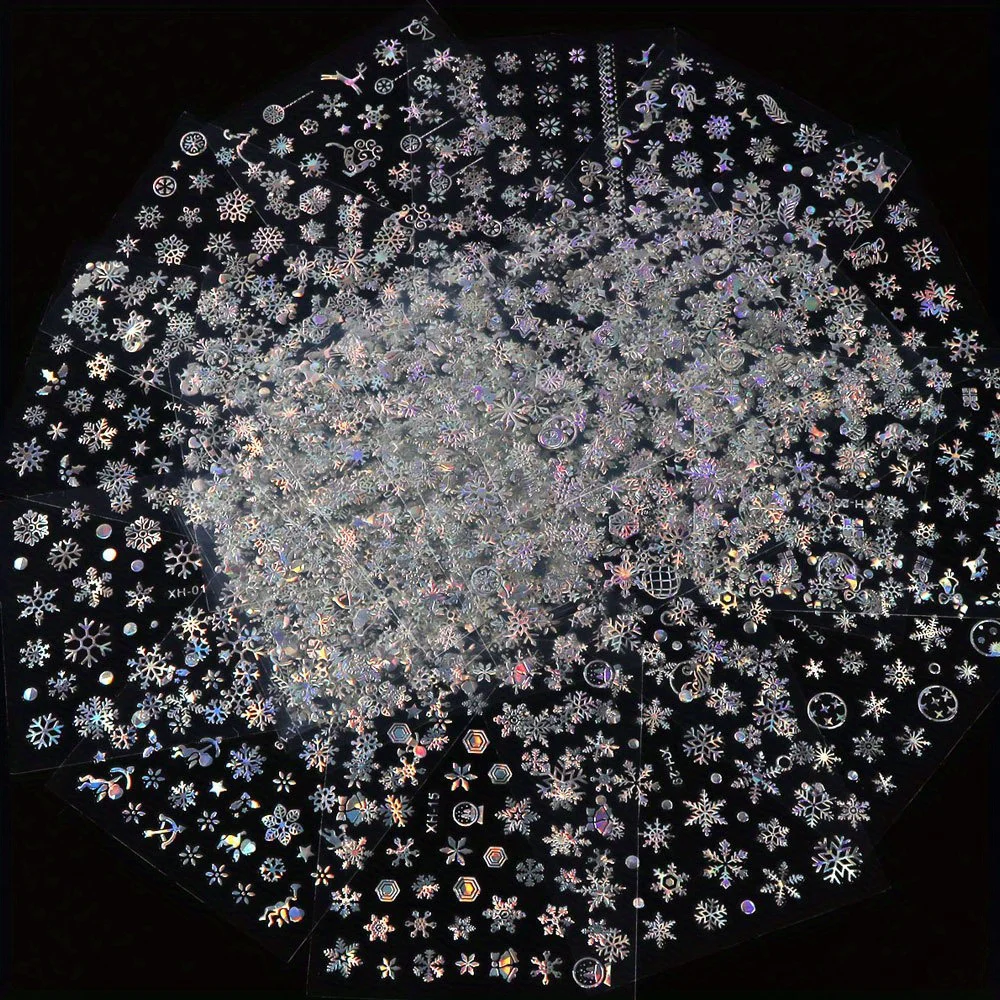 30 ورقة عيد الميلاد مسمار الفن ملصقات جو عيد الميلاد الشتاء البلاستيك ملصقات الزخرفية ذاتية اللصق، تتميز رقاقات الثلج #3