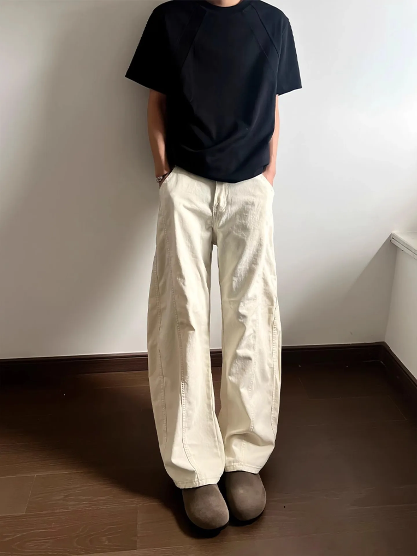 

Облегающие эластичные мужские джинсы, летние американские крутые брюки с микро-расклешенными брюками, повседневные брюки с прямыми штанинами, молодежная мода