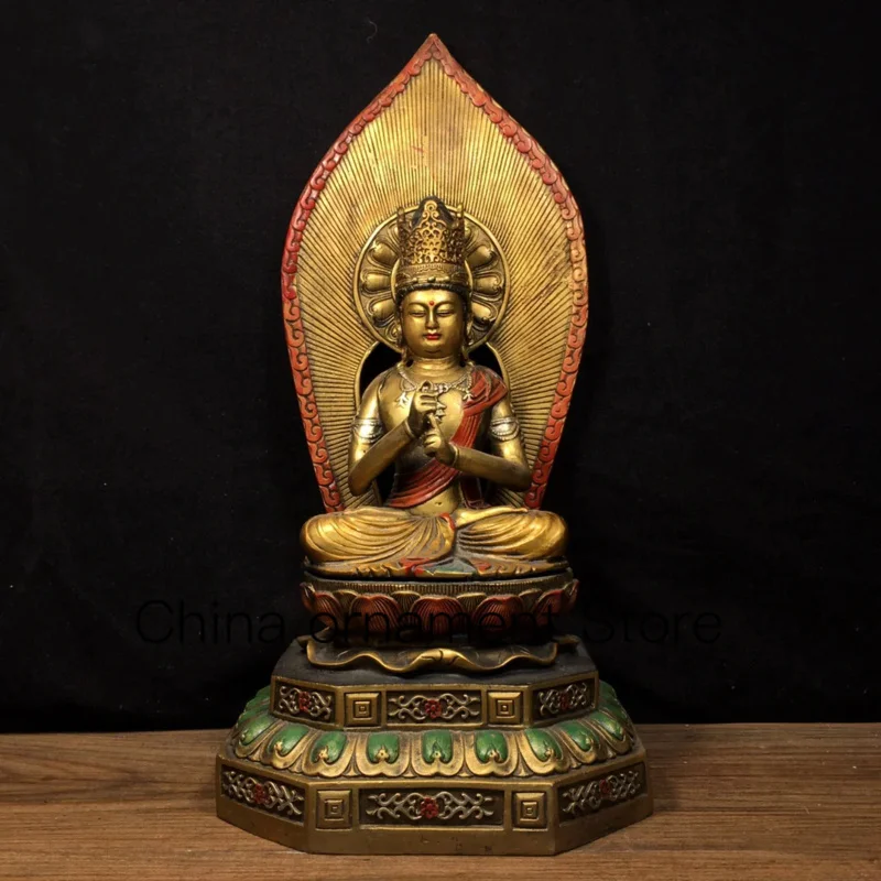 

34.5cm Pure copper painted backlit lotus shaped Buddha ornament with the Great Sun Tathagata