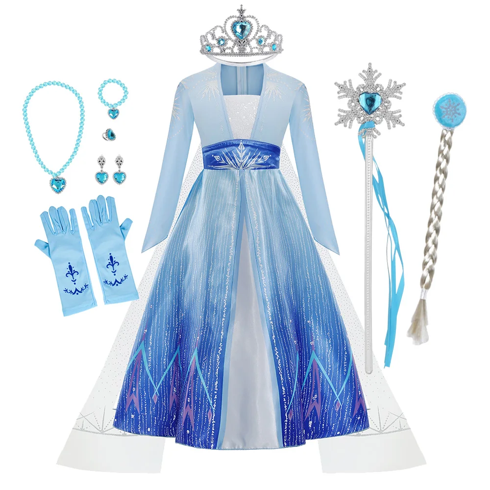 

Elsa Snow Queen Dress Princess Girls Costume Carnival Party Halloween Kids Clothes Children Birthday Party Dress