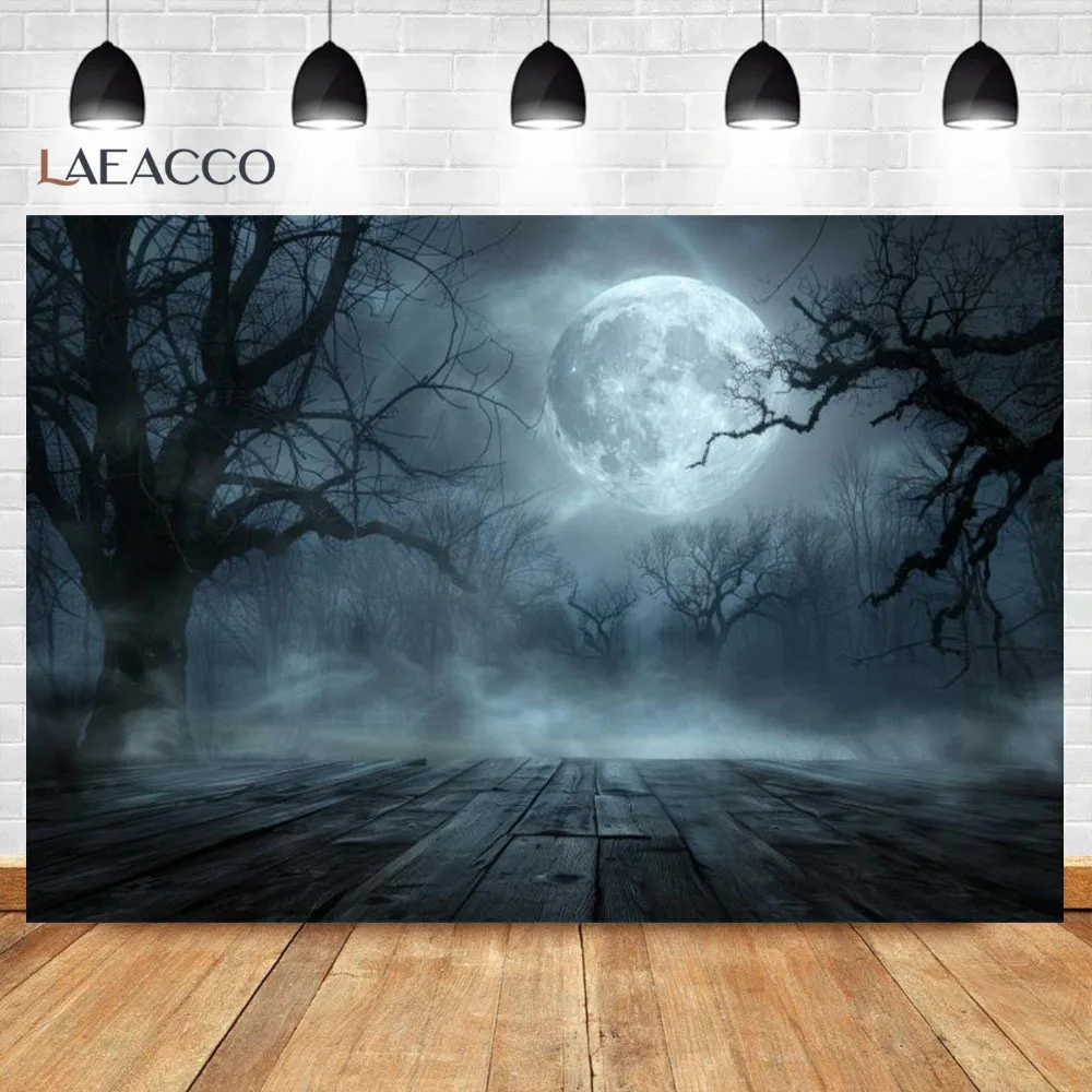 Creepy Nightmare Forest Halloween Backdrop Pumpkin Lantern Graveyard Full Night Moon Spooky Party Kid Family Party Background