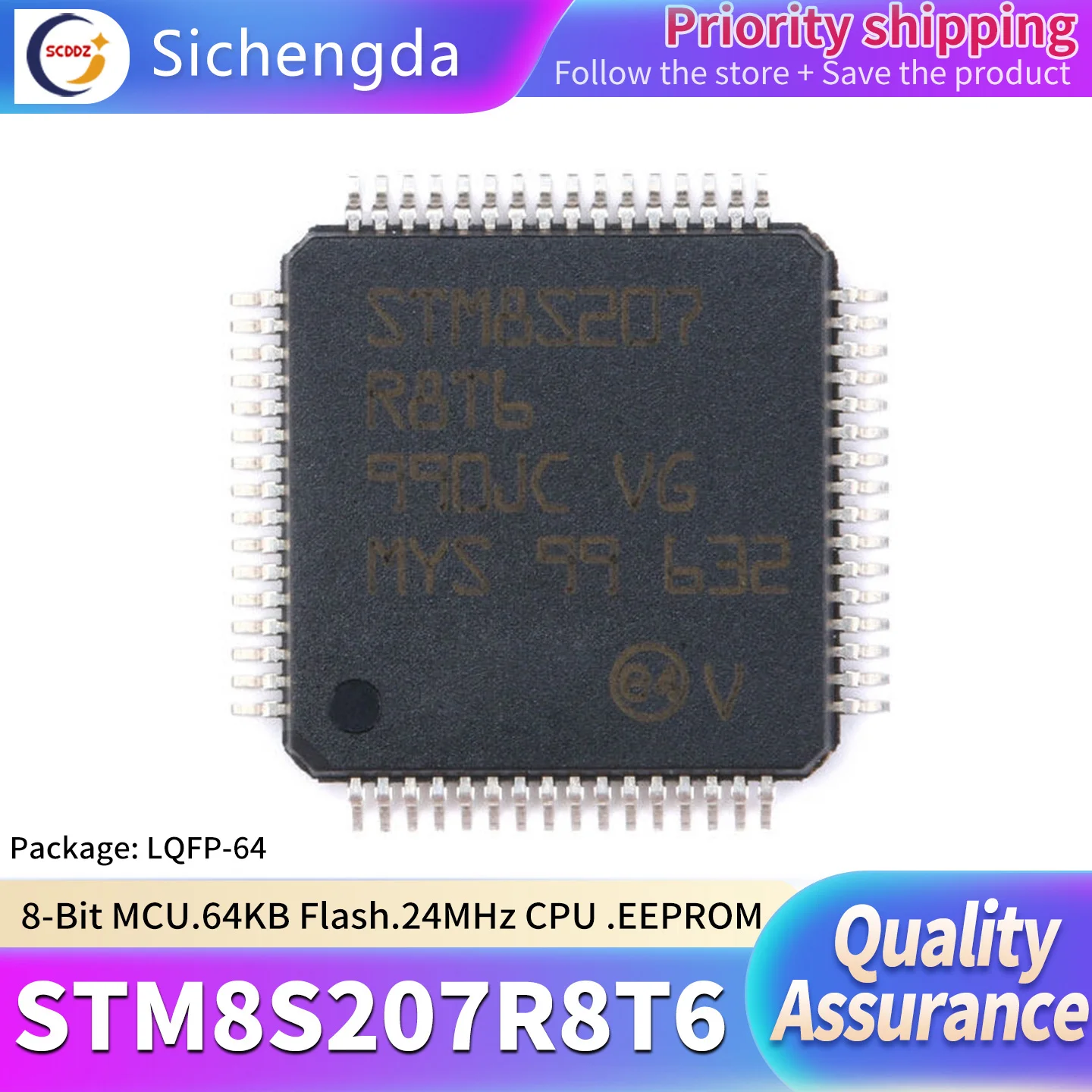 Original genuine STM8S207R8T6 LQFP-64 24MHz/64KB flash memory/8-bit microcontroller MCU