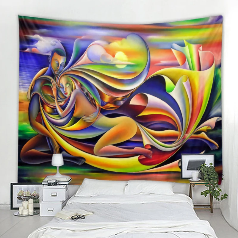 

Nordic INS style couple kissing decoration tapestry hippie bohemian psychedelic wall hanging abstract tapestry decoration