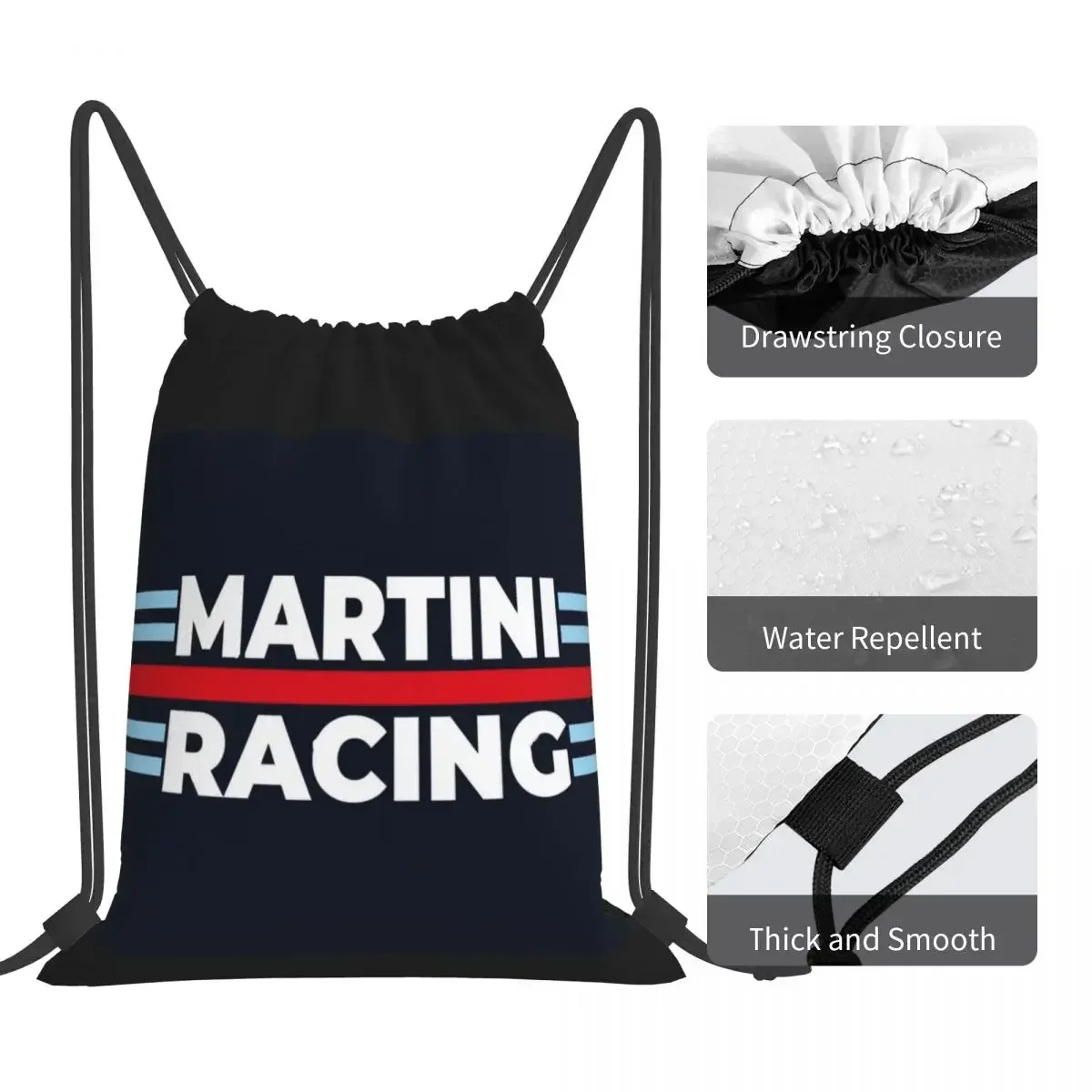 Martini Racing-mochila con Cordón portátil para hombre y mujer, bolsa deportiva informal con bolsillo, para libros, escuela