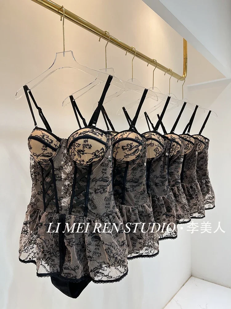 New aristocratic temperament lace steel skirt style one-piece swimsuit hot spring