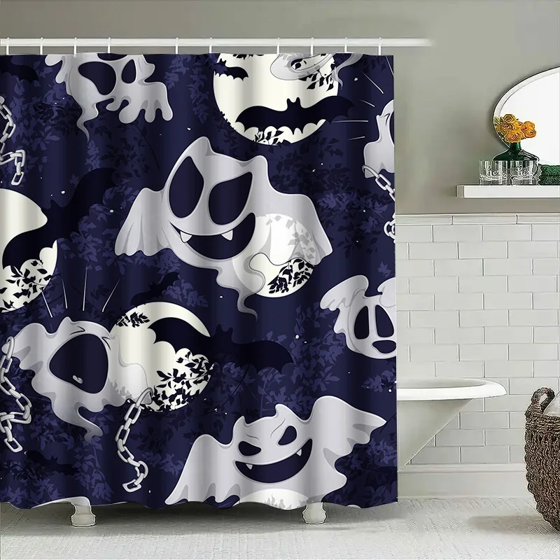 

1 шт., занавеска для душа с черепом на Хэллоуин, темно-синяя водонепроницаемая занавеска для ванной комнаты 150x180 см
