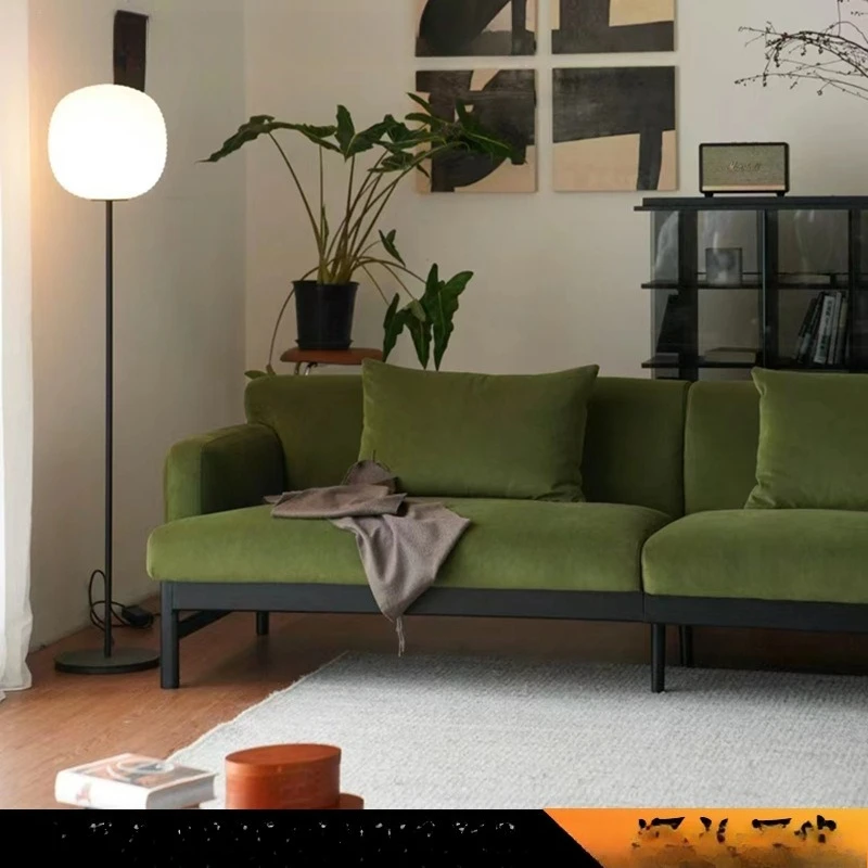 

Medieval style Qingfang sofa model room Modern living room flannel fabric sofa Nordic simple multi-person straight row sofa
