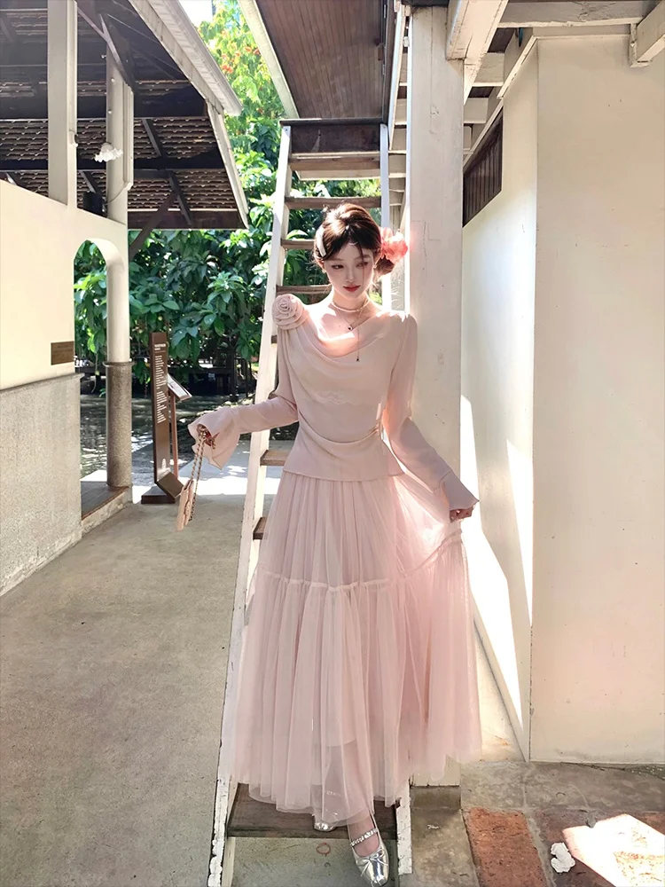 

Acaine Long High Waist A-Line f Skirt Women's Summer Vintage Gentle Sle Me Skirt Ele Fene Faionable