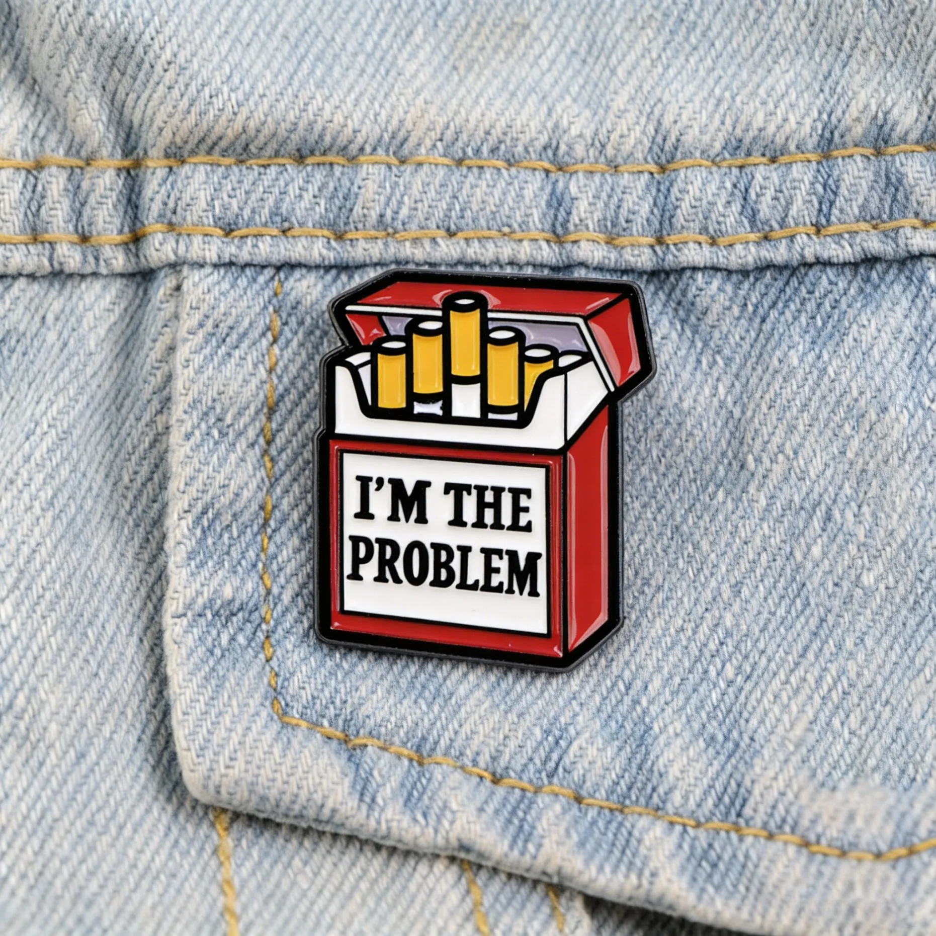 „I'm The Problem“-Box-Emaille-Pin, lustige rote Brosche für Jeansjacken, coole Neuheits-Reversnadel, Kleidungszubehör, Geschenk