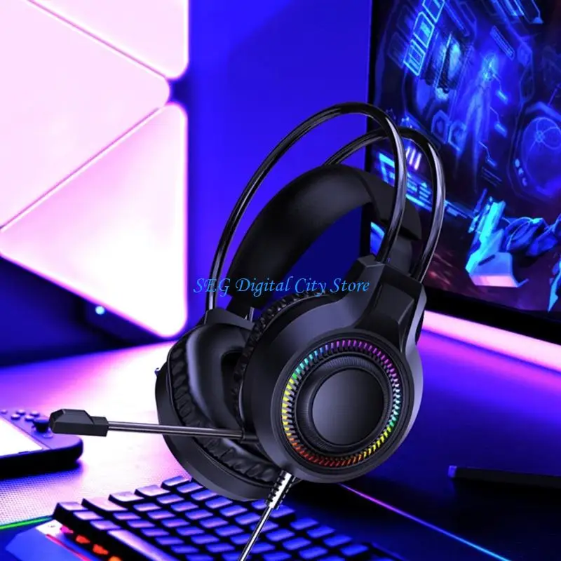 U75B Redness Black Glowing PC Headsets Adjustable Head Straps Soft Memory Foam Ear Cups