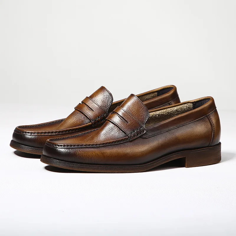 Summer Breathable Casual Genuine Leather Shoes Mens Loafers Vintage Soft Soled Slip-on Male Driving Business Shoes Black Brown