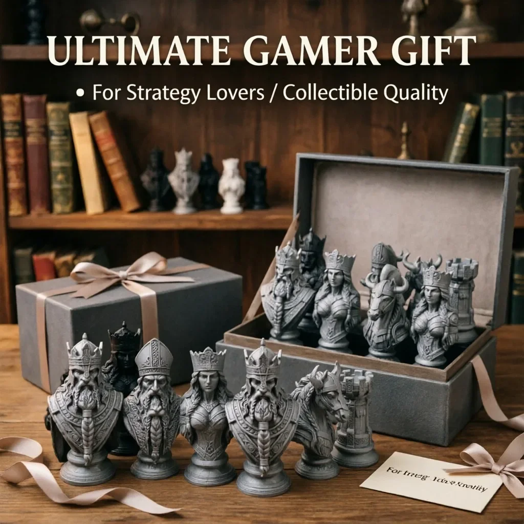 10cm 3D Printed Chess Pieces, Nordic Mythology King Queen Knight, Figurine Set Board Game Model