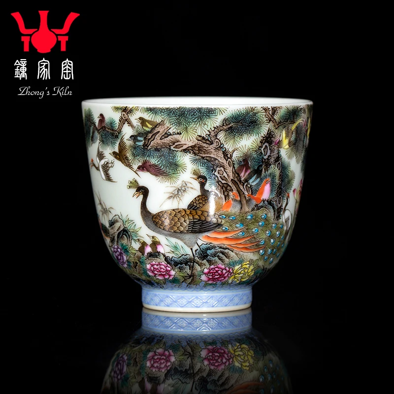 Zhongjia Kiln High End C Jingdezhen Pure Hand Painted Enamel Colored Hundred Birds Master Ceramic Kung Fu Tea Set Single