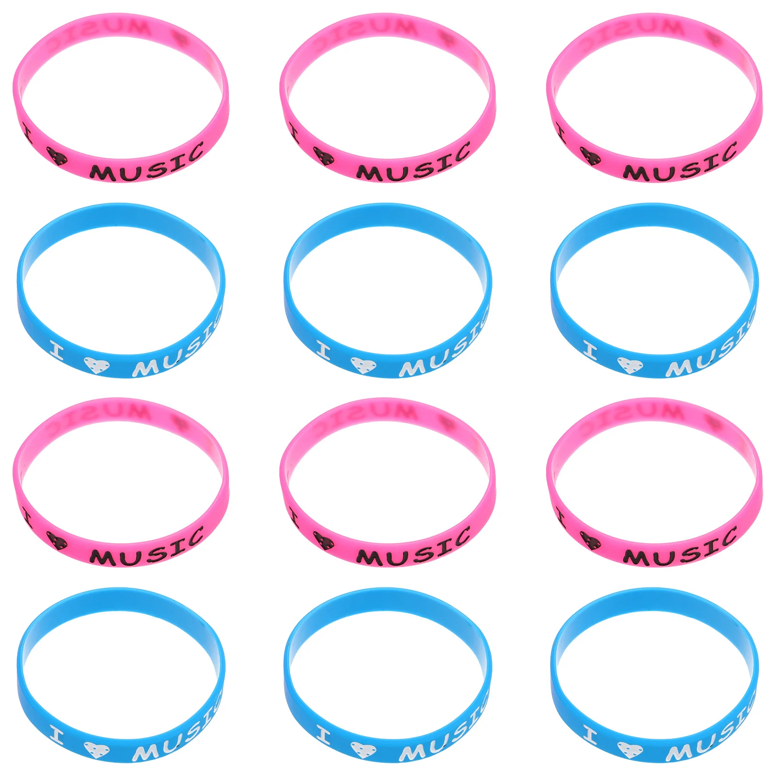 

12Pcs I Love Music Silicone Bracelets Colorful Wristbands for Festivals Concerts Hip Hop Style Party Favors
