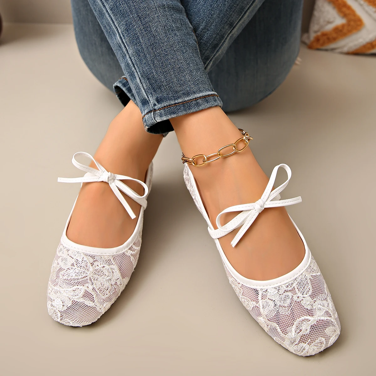 Summer Elegant Round Bow Mesh Breathable Casual Flat Sole Fashionable Best Selling New Comfortable Plus Size Women's Shoes