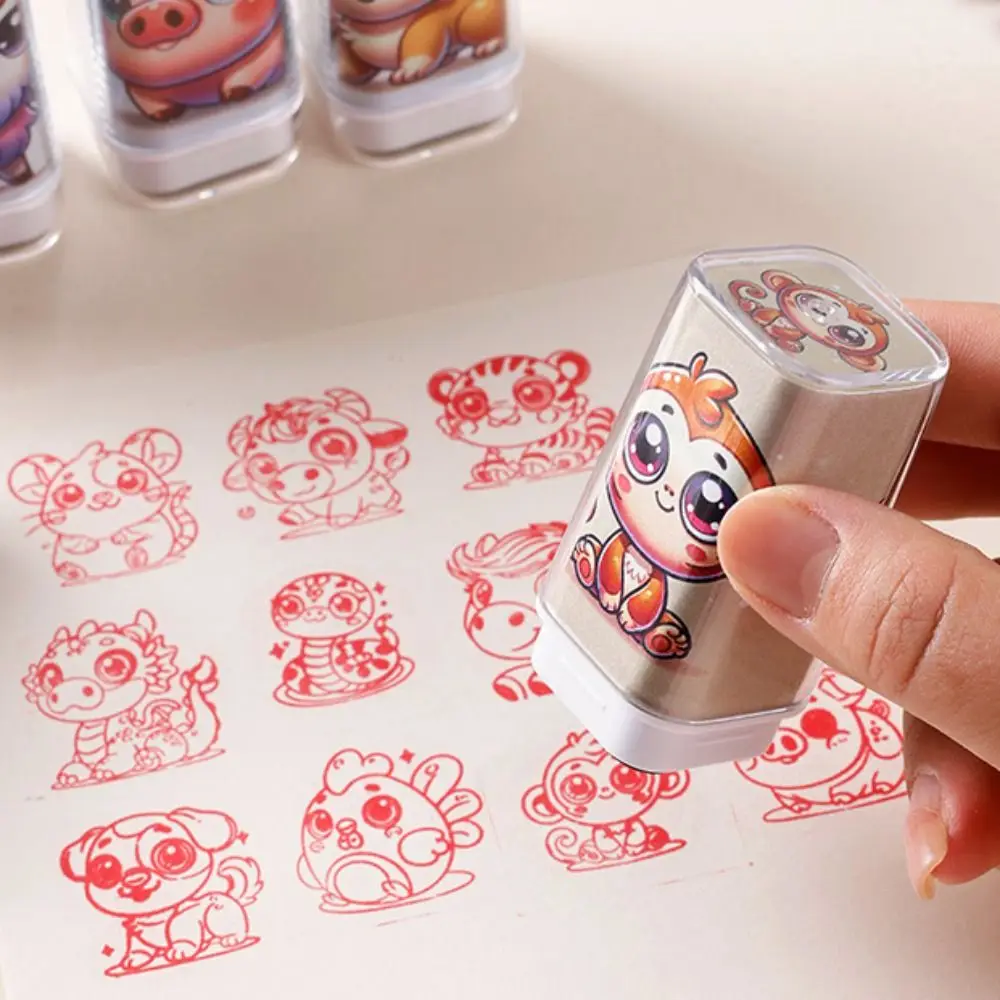 Dragon Monkey Zodiac Stamps DIY Painting Stationery Cute Animals Seal Hand Account Journal Animals Figure Stamps Boys and Girls