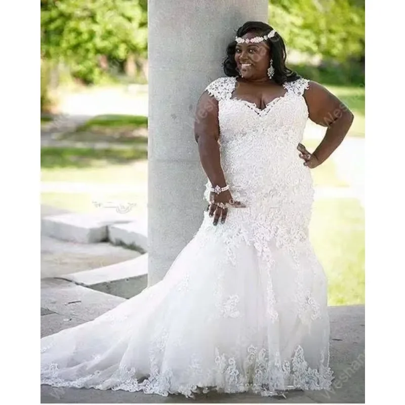 تخصيص زائد حجم حورية البحر الدانتيل الحبيب الرقبة تول فستان العروس زين البوق الدانتيل متابعة الظهر أثواب الزفاف #2
