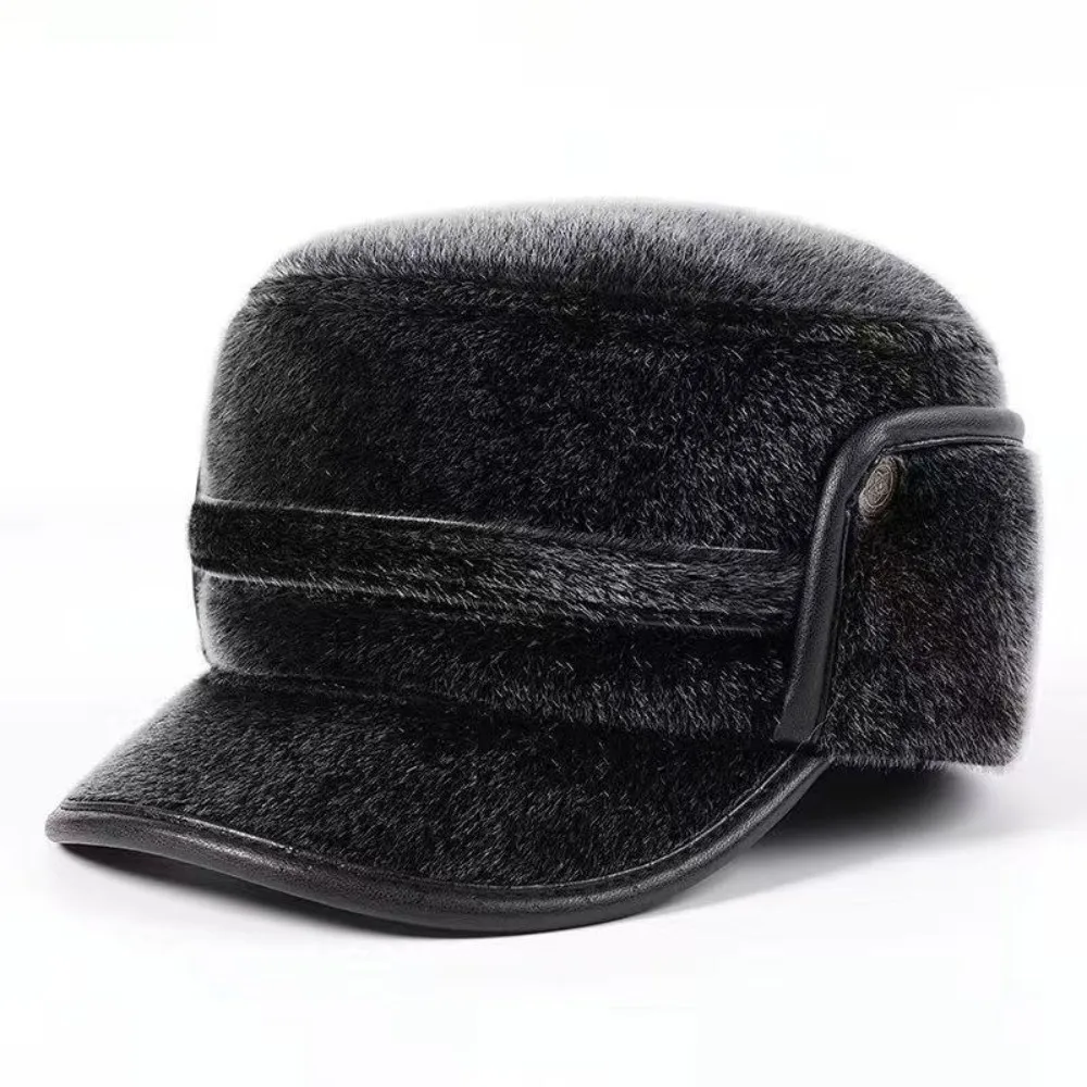 New Warm Lei Feng Hat Imitation Mink Windproof Pullover Cap Coldproof with Ear Flap Earmuffs Hat Autumn and Winter