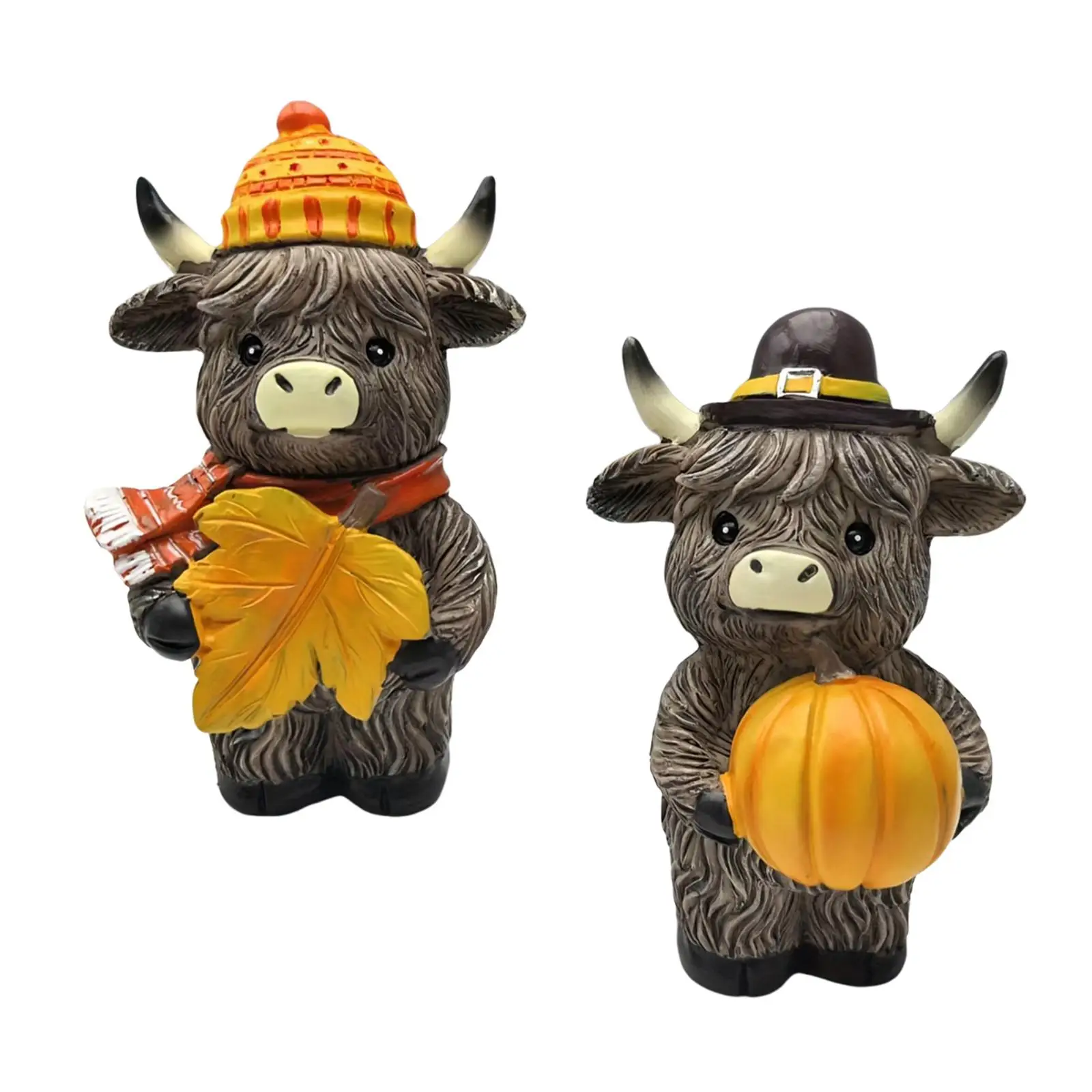 Artificial Animal Sculpture Highland Cow Statue Autumn Theme Resin Decor for Bedroom Office Tea Room Table Centerpiece