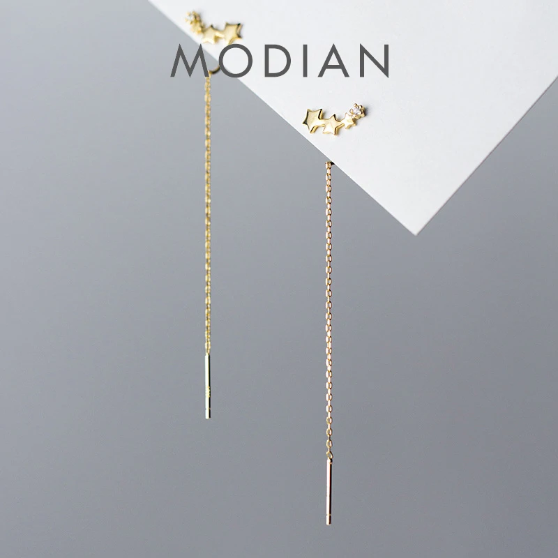 

Modian New 925 Sterling Silver Radiant CZ Simple Stars Drop Earring fit Women Geometric Long Line Dangle Earring Fine Jewelry