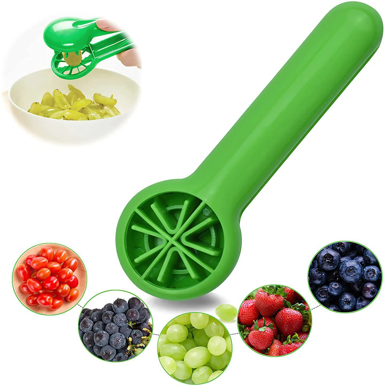 Grape Cutter, Tomato Cherry Strawberry Cutter Green Multi-Functional Fruit And Vegetable Cutter Blade-Free Design Kitchen Gadget