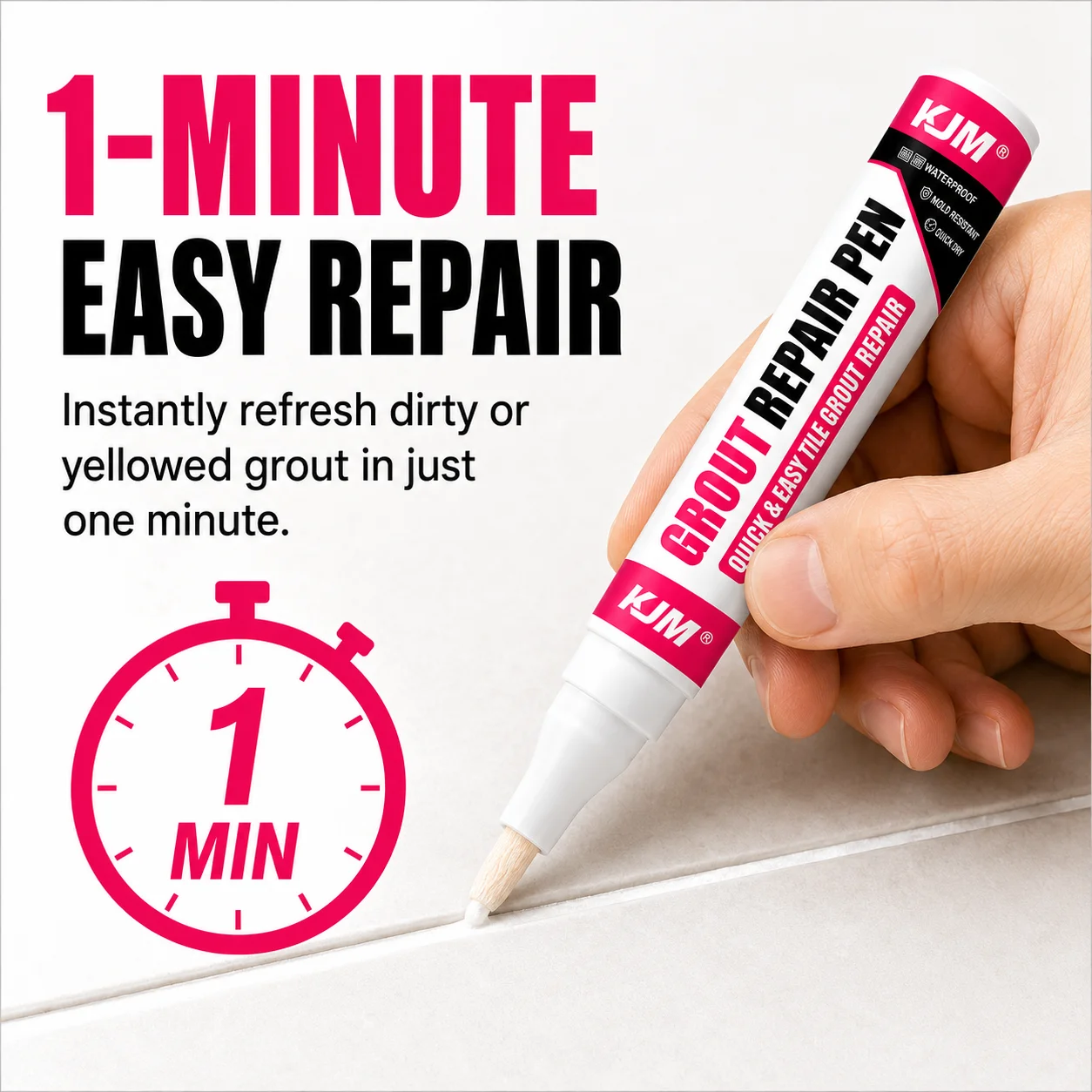 Grout Repair Pen 20G Tile Gap Refill Marker Waterproof Anti-Mold Tile Line Restorer for Bathroom Kitchen Floor Seam Touch Up