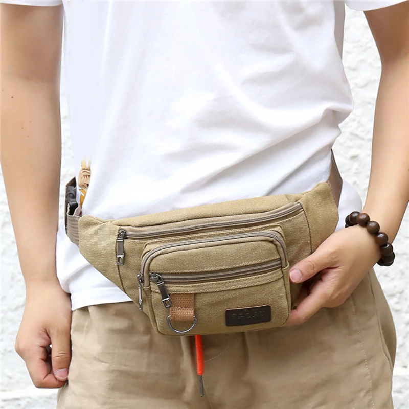 Chest Bag Canvas Waist Bag Women Men's Belt Bag Fashion Bum Bag Travel Purse Bag For Phone Pouch Pocket Hip Bag Waist Pack Male view 5