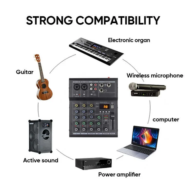 M4-B المهنية 4 قنوات وحدة تحكم صغيرة خلاط 48 فولت USB تسجيل الصوت خلط الصوت وحدة التحكم للاستوديو/المرحلة