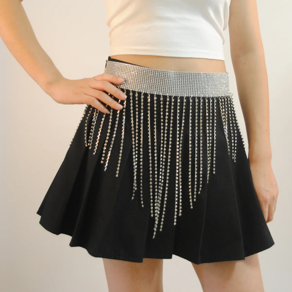 European And American Women's Waist Chain Fashion Tassel Body Chain Super Sparkling Rhinestone Half Skirt For Women